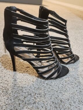 BCBGeneration Black Strappy High Heel Cage Sandals